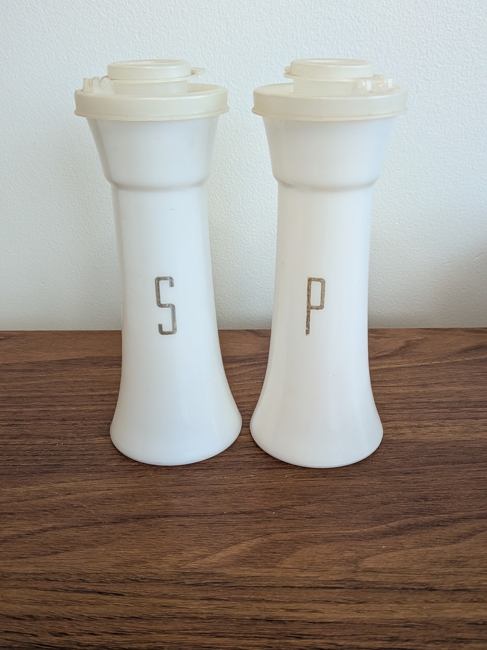 Vintage Tupperware Salt and Pepper Shakers Set MCM White Hourglass Shakers